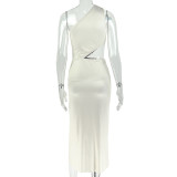 Slash Shoulder Ruched Sleeveless Maxi Dress GJYO-JD305813