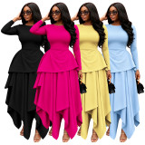 Long Sleeve Ruffles Irregular Maxi Dress YF-11117