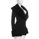 Solid Color Fur Neck Long Sleeve Mini Dress MXBF-Q26DS220