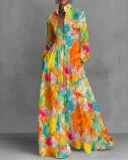 Plus Size Retro Print Loose Long Sleeve Maxi Dress GQLK-KG-6697