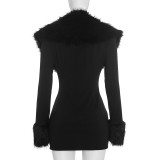 Solid Color Fur Neck Long Sleeve Mini Dress MXBF-Q26DS220