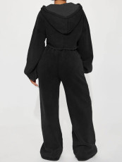 Fashion Hooded Coat And Drawstring Wide-Leg Pants Two Piece Set CH-26051