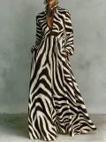 Plus Size Retro Print Loose Long Sleeve Maxi Dress GQLK-KG-6697