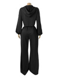 Fashion Hooded Coat And Drawstring Wide-Leg Pants Two Piece Set CH-26051