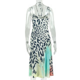 Leoaprd Printed Sling Backless Maxi Dress GJYO-JD303985