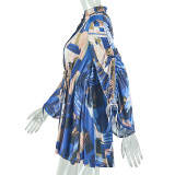 Printed Long Sleeve Drawstring Mini Dress GJYO-JD305783