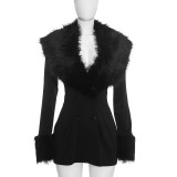 Solid Color Fur Neck Long Sleeve Mini Dress MXBF-Q26DS220