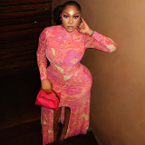 Long Sleeve Printed Split Maxi Dress GJYO-JD305697
