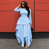 Long Sleeve Ruffles Irregular Maxi Dress YF-11117
