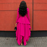 Long Sleeve Ruffles Irregular Maxi Dress YF-11117