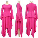 Long Sleeve Ruffles Irregular Maxi Dress YF-11117