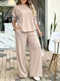 Solid Color Long Sleeve Pants 2 Piece Set MIL-L422