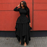 Long Sleeve Ruffles Irregular Maxi Dress YF-11117