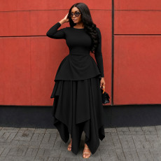 Long Sleeve Ruffles Irregular Maxi Dress YF-11117