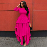 Long Sleeve Ruffles Irregular Maxi Dress YF-11117