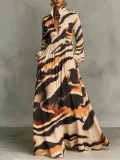 Plus Size Retro Print Loose Long Sleeve Maxi Dress GQLK-KG-6697
