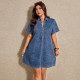 Plus Size V Neck Short Sleeve Casual Denim Dress GDAM-218837