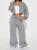 Fashion Hooded Coat And Drawstring Wide-Leg Pants Two Piece Set CH-26051