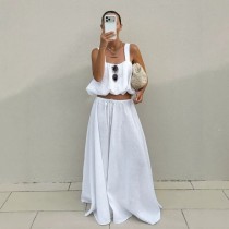 Solid Color Sleeveless Ruched Two Piece Skirts Set GXBQ-K6S06355A