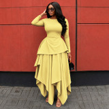 Long Sleeve Ruffles Irregular Maxi Dress YF-11117