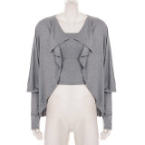 Solid Color Wrap Chest Top+Bat Sleeve Cardigan 2 Piece Top GPKJ-MR51985