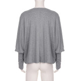Solid Color Wrap Chest Top+Bat Sleeve Cardigan 2 Piece Top GPKJ-MR51985