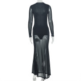Solid Color Hollow Out Maxi Dress GJYO-JD305918