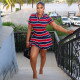 Stripe Color Block V Neck Mini Dress GJYO-JD305920