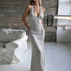 Sexy Backless Polka Dot Printed Bow Maxi Dress GPKJ-MR51301