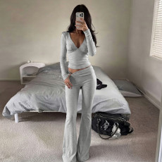 V Neck Long Sleeve Yoga Sport Two Piece Pants Set GPKJ-MR51926