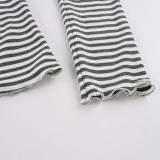 Stripe Lace Patchwork Two Piece Pants Set GPKJ-MR51963