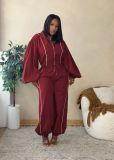 Long Sleeve Hooded Short Jackets Two Piece Pants Set AIL-371