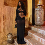 Solid Color Hollow Out Maxi Dress GJYO-JD305918