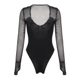 Deep V Neck See Through Mesh Bodysuit GPKJ-MR52225