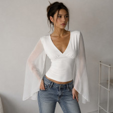 Mesh See Through Patchwork T Shirt GPKJ-MR50703