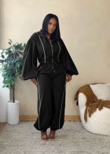 Long Sleeve Hooded Short Jackets Two Piece Pants Set AIL-371