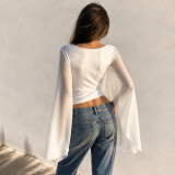 Mesh See Through Patchwork T Shirt GPKJ-MR50703