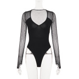 Deep V Neck See Through Mesh Bodysuit GPKJ-MR52225