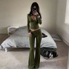 V Neck Long Sleeve Yoga Sport Two Piece Pants Set GPKJ-MR51926