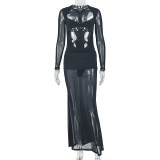 Solid Color Hollow Out Maxi Dress GJYO-JD305918