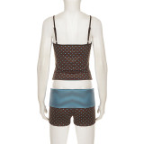 Polka Dot Printed Reversible Sling Top Two Piece Shorts Set GPKJ-MR51133