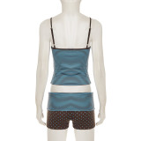 Polka Dot Printed Reversible Sling Top Two Piece Shorts Set GPKJ-MR51133