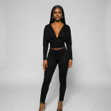 Deep V Neck Solid Color Two Piece Pants Set MXBF-J26ST403