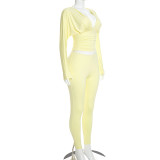 Deep V Neck Solid Color Two Piece Pants Set MXBF-J26ST403