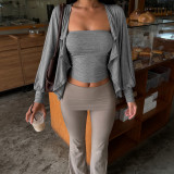 Solid Color Wrap Chest Top+Bat Sleeve Cardigan 2 Piece Top GPKJ-MR51985