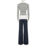 Stripe Lace Patchwork Two Piece Pants Set GPKJ-MR51963