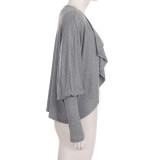 Solid Color Wrap Chest Top+Bat Sleeve Cardigan 2 Piece Top GPKJ-MR51985