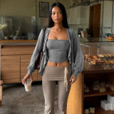 Solid Color Wrap Chest Top+Bat Sleeve Cardigan 2 Piece Top GPKJ-MR51985