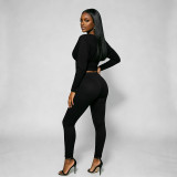 Deep V Neck Solid Color Two Piece Pants Set MXBF-J26ST403
