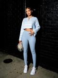 Stripe V Neck Long Sleeve Top Pants Suit GTGE-MH1053